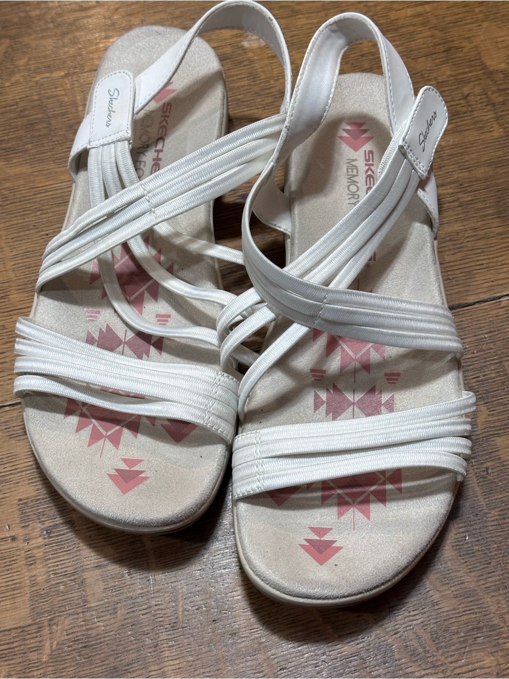 Skechers White Strappy Elastic Slingback Sandals walking approx sz 9.5